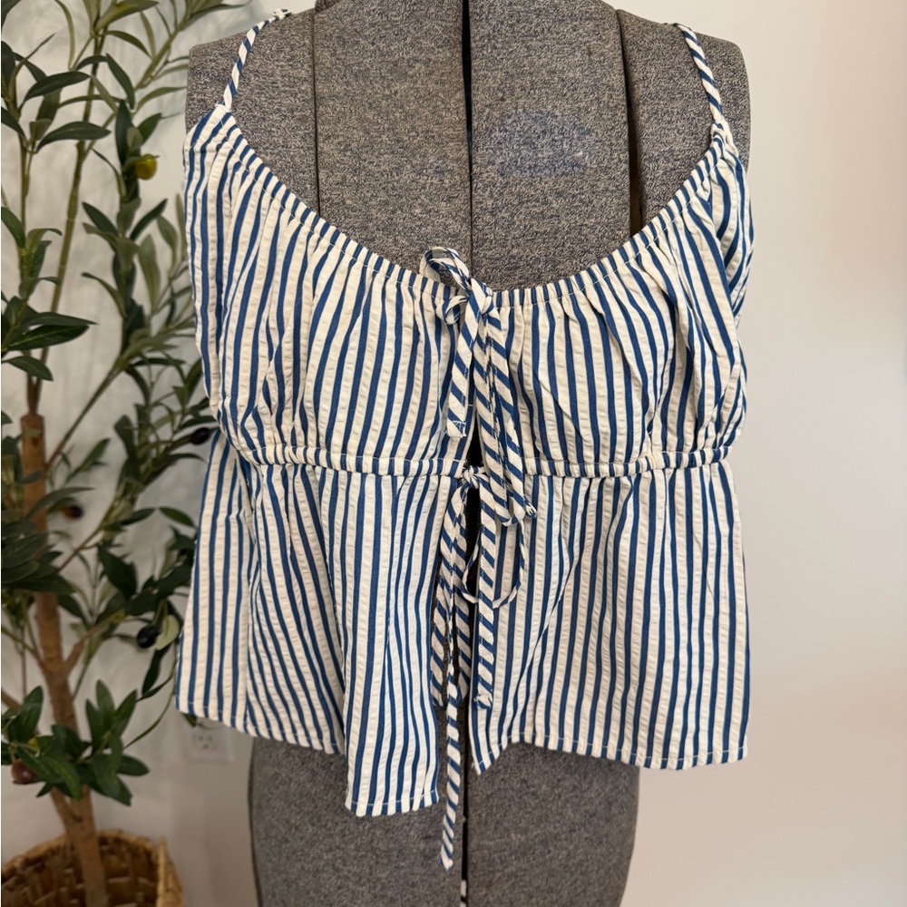 American Eagle Blue and White Striped Women's Tank Top